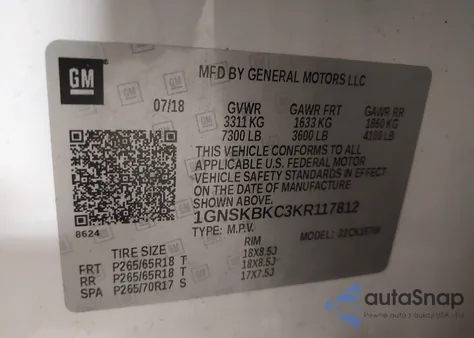 2019 Chevrolet Tahoe Lt z USA, uszkodzony, nr VIN 1GNSKBKC3KR117812